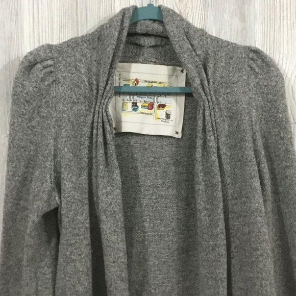 Anthropologie Meguro River Wool Knit Open Front Pleated Puff Shoulder Cardigan M - Picture 3 of 12